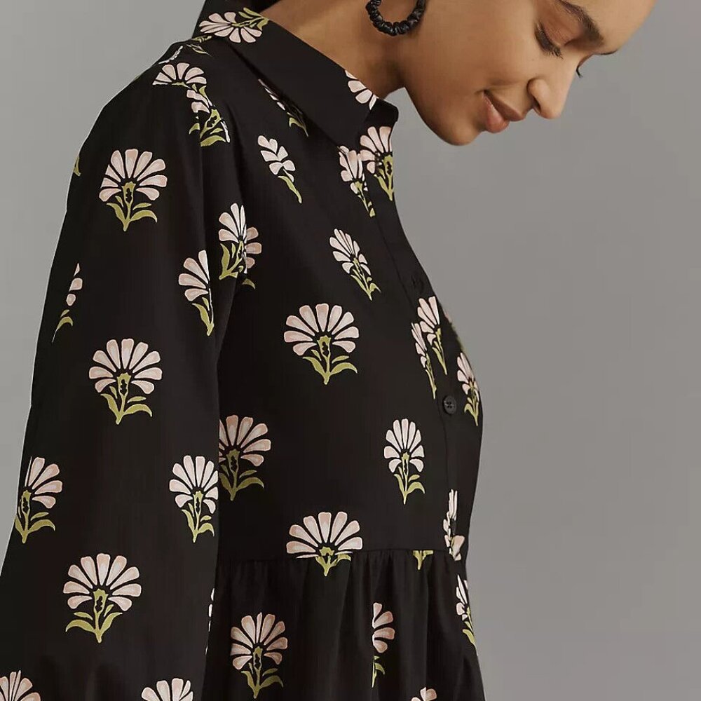 Maeve by Anthropologie Black 3/4 Sleeve Floral Midi Dress - Picture 5 of 14